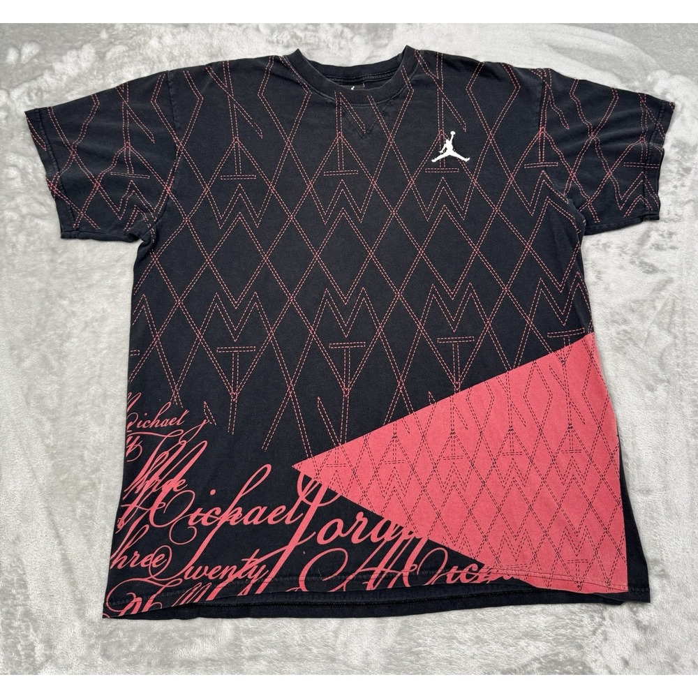 Vintage Nike Air Jordan Shirt Mens Large Net Scripts Graphic Red AOP Jumpman Y2K